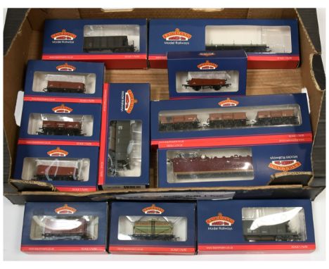 Bachmann group of 12x boxed wagons. To include 38-130A YGH Hopper Wagon - weathered; 38-240 EWS High Sided Bogie box wagon; 3