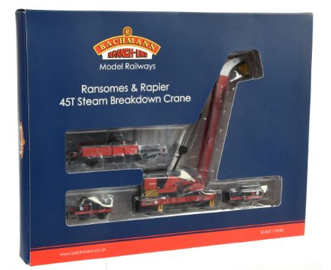 Bachmann OO Gauge 38-803 Ransomes &amp; Rapier 45-ton Steam Breakdown Crane Set in BR Signal red livery complete with 3 Ridin
