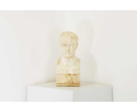 A portrait bust of Napoleon I,19th century, alabaster, raised on a plinth carved in relief with a monogram and an eagle, 16cm