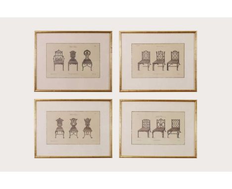 Thomas Chippendale (1718-1779),a set of four plates from 'The Gentleman and Cabinet Maker's Director', each depicting three d