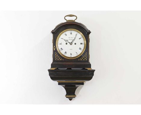 A George III ebonised and brass-mounted bracket clock,late 18th century, by William Bull of Stratford, Essex, the domed case 