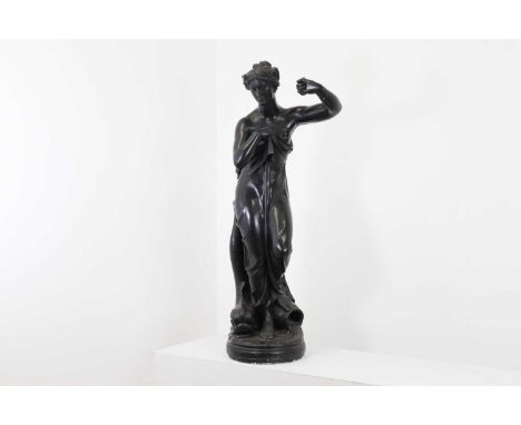 A Regency bronzed plaster figural lamp support by Humphrey Hopper,depicting a classical female with one arm raised, a dolphin