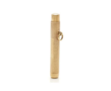 A 9ct gold pencil holder by Sampson Mordan &amp; Co., barrel decorated with engine turned pattern and vacant cartouche in the