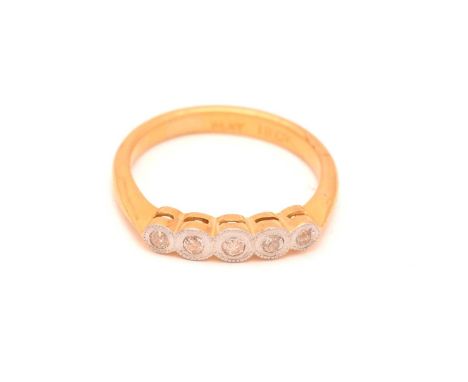 A five-stone diamond half hoop ring in 18ct gold and platinum, with five old-cut diamonds, illusion flush set on a scalloped 