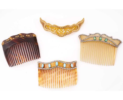 A Vienna Secession tortoiseshell back comb with applied 9ct gold decoration by Murrle, Bennett &amp; Co., approximately measu