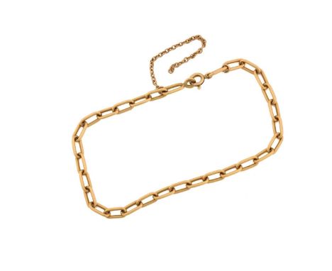 A cable chain bracelet in 18ct yellow gold, of elongated cable links completed with spring-ring clasp and safety chain, Londo