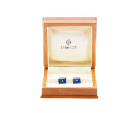 Fabergé - A pair of contemporary enamel cufflinks in 18ct yellow gold, each consists of a rectangular plaque terminal, applie