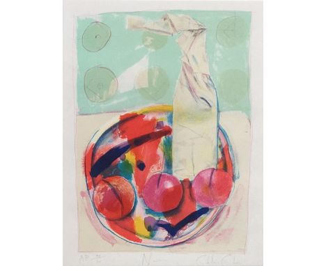 Chloe Cheese (Contemporary, British b.1952) Nectarines, lithograph printed in colours, signed, titled in pencil to the lower 