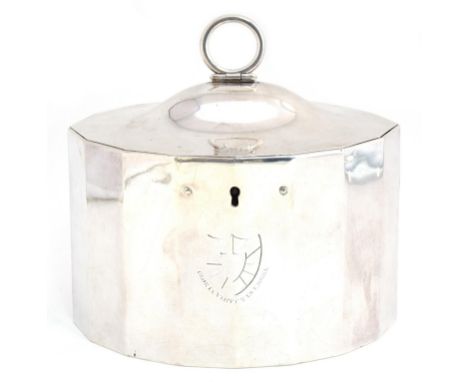 A George III silver panelled navette shaped tea caddy by Andrew Fogelberg &amp; Stephen Gilbert, London 1789, having flush-hi