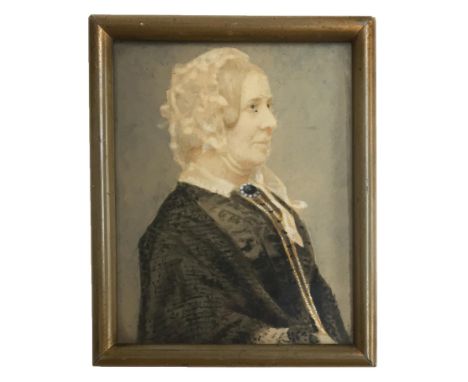 A late 19th century miniature portrait of Anne Pollexfen, née Taylor (b. 1816), gouache on paper, 9x7cm 