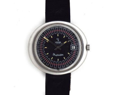 A YEMA WRISTMASTER MANUAL GENTLEMAN'S WRIST WATCHCirca 1960s, black dial with raised double baton markers, with red and white
