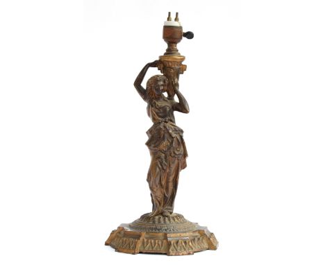 A Victorian cast iron figural table lamp, 41cm high 