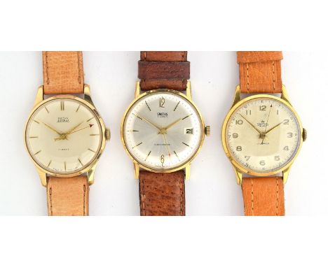 Three Smiths steel and gold plated manual watches, between 30 and 33mm, all with leather straps 