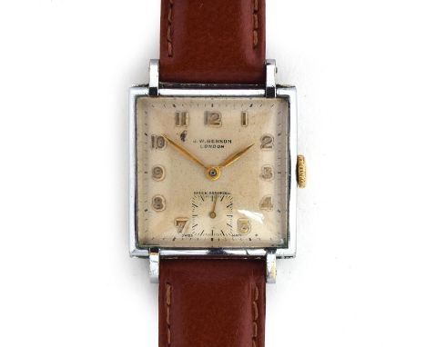 A BENSON GENTLEMAN'S STEEL WATCHCirca 1950s, white dial with raised Arabic numbersMovement: 17J manual, cal R.458, signed Cym