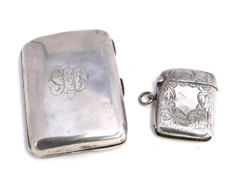 A silver cigarette case by George Unite &amp; Sons, London 1891, 2.95oz; together with a silver vesta case by W H Haseler Ltd