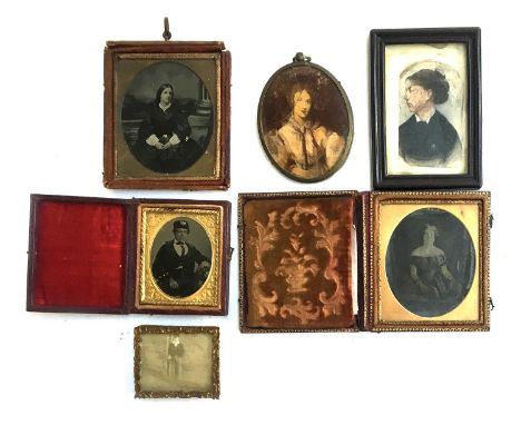 British School, a late 19th century miniature portrait of Clara Hebden née Ranken, oil on ivory, 5.5x8.5cm, together with a d