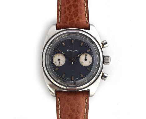 A BULOVA 666 STAINLESS STEEL CHRONOGRAPH WRIST WATCHDated 1970, grey dial, raised silver baton markers, silver sub dialsMovem