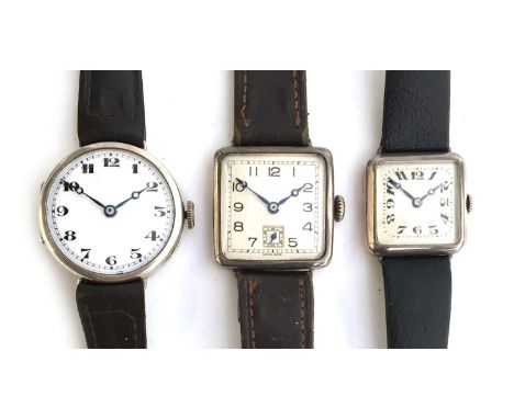 THREE SILVER WATCHESTwo gent's, one ladies, 1917 and 1918, all manual with white dials and Arabic numerals 