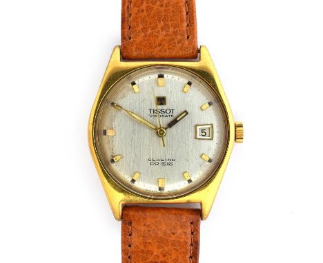 A TISSOT VISODATE SEASTAR PR516 GENTLEMAN'S STEEL AND GOLD PLATED WATCHCirca 1960s, silvered dial with raised baton markersMo