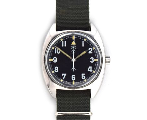 A CWC W10 MILITARY STEEL WRIST WATCH Dated 1976, black dial with luminous Arabic numerals Movement: 17J manual, cal. 649 (ETA