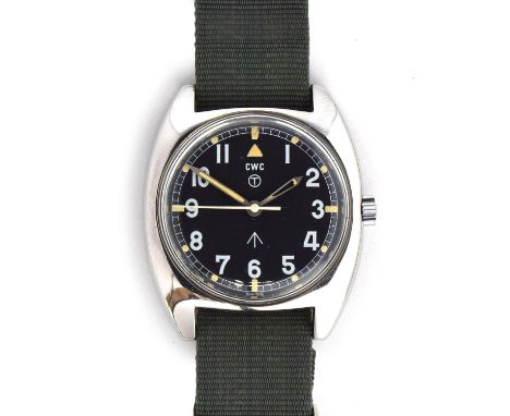 A CWC W10 MILITARY STEEL WRIST WATCHCirca 1970s, black dial with luminous Arabic numeralsMovement: 17J manual, cal. 649 (ETA 