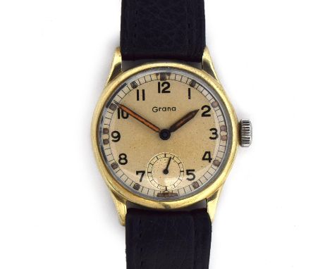 A GRANA ATP STAINLESS STEEL MILITARY WRISTWATCHCirca 1930s, white dial with Arabic numerals, subsidiary secondsMovement: 15J 