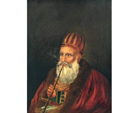 19th century oil on canvas, Ali Pasha of Janina smoking a pipe, 34x25.5cm 