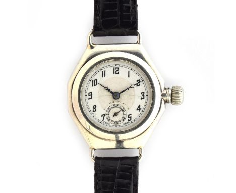 A ROLEX OYSTER SILVER GENTLEMAN'S WRIST WATCHDated 1929, ref. 7961, porcelain dial with black Arabic numerals, subsidiary sec