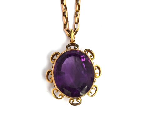 A 9ct gold Amethyst pendant and chain, gross weight 13.3g 