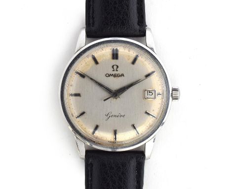 AN OMEGA GENEVE GENTLEMAN'S STEEL WRIST WATCHDated 1959, ref. 14724SC/61, silvered dial with baton markers and dauphine hands