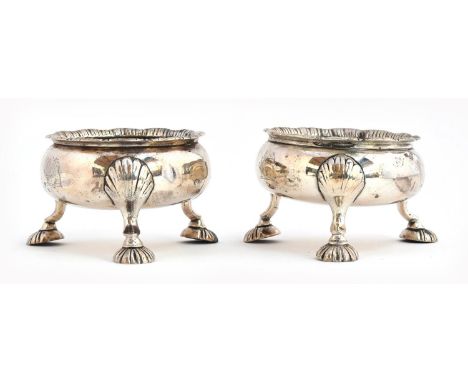 A pair of Georgian silver salts, D &amp; R Hennell, London 1766, and Robert Hennell&nbsp;I, London, date rubbed, with gadroon