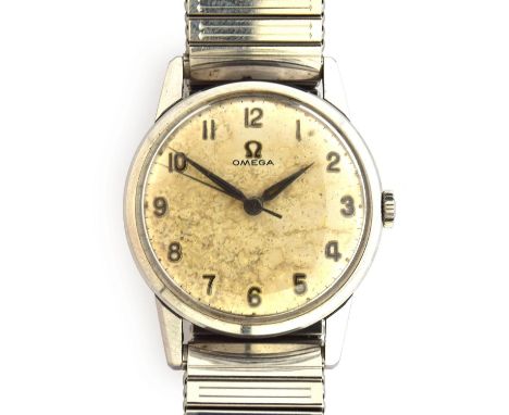 AN OMEGA STAINLESS STEELS GENTLEMAN'S WRIST WATCHDated 1962, ref. 14714-61-SC, silvered patinated dial with applied Arabic nu