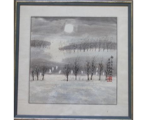 Chinese School (20th Century), Watercolour on paper, Rural winter landscape, Signed with seal mark and bearing calligrpahy, 3