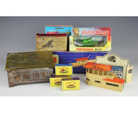 A selection of collectable toys to include a Hornby Dublo D1 Island Platform, a Matchbox M48-A2 Battle Kings K-102, four Matc