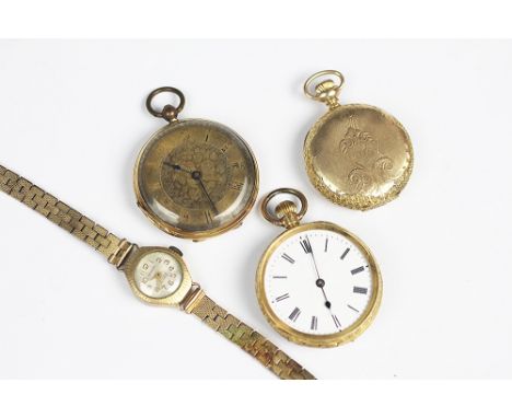 A ladies Elgin full hunter fob watch, the white enamel dial with black Roman numerals and subsidiary seconds dial, within yel