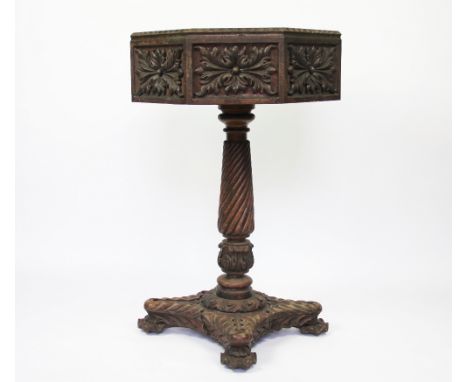 A Victorian carved oak planter, of octagonal form on spiral column, platform and flower head feet, 84cm x 51cm, PROVENANCE: H
