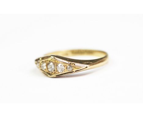 A five stone diamond ring, Birmingham 1916, the five graduated diamonds within kite shaped setting, all set in 18ct yellow go