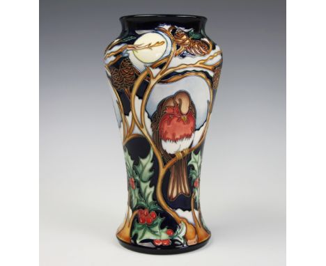 A Moorcroft limited edition Christmas Robin pattern vase,  No.49/50. dated 'C.2006', signed and numbered in green, impressed 