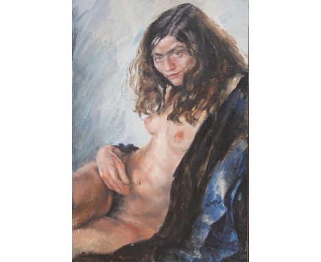 Francis Rudolph (1921-2005), Oil on canvas,  Seated female nude, Signed and dated lower right '75', 65.5cm x 43.5cm PLEASE NO