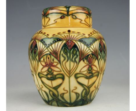 A Moorcroft limited edition ginger jar and cover, c.2000, designed by Rachel Bishop for Macintyre, with an Art Nouveau design