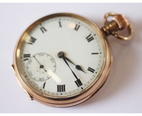A 9ct gold open face pocket watch, Birmingham 1923, the white enamel dial with black Roman numerals and subsidiary seconds di