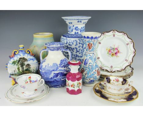 An assortment of collectable ceramics to include a Royal Ancastrian vase, 22.5cm high, a Copelands Spode blue and white twin 