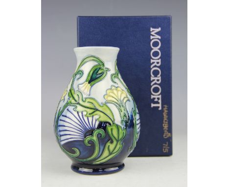 A Moorcroft Hawksbeard pattern vase, c.1996, designed by Rachel Bishop, signed in gilt, impressed and painted marks, 13.5cm h