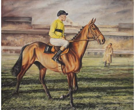 D A Denyer (20th century), Oil on canvas, Arkle & Pat Taaffe, Signed and dated '73' lower right, 50cm x 60.5cm, FramedPLEASE 