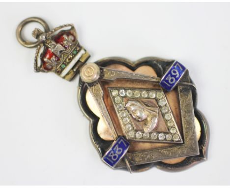 A silver and enamel Queen Victoria 1837-1897 Diamond Jubilee Masonic jewel or pendant, with a central bust of Queen Victoria 