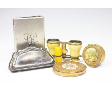 A selection of objects of virtue, to include; an Art Deco ladies perfume pendant with yellow enamelled detail, an EPNS purse,