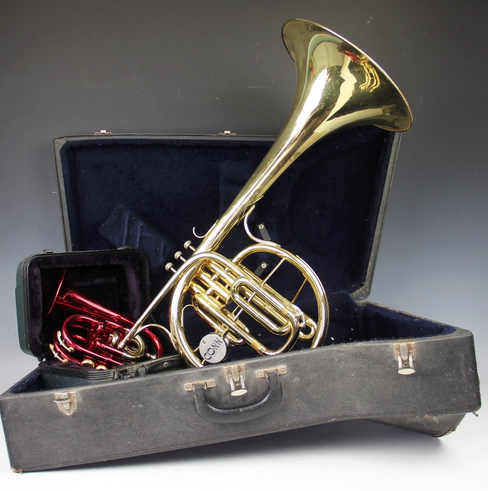 An American lacquered brass Mellophonium by Conn, number HE150119, in