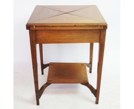 An Edwardian mahogany envelope card table, 70cm H x 55cm W, with a painted work table (2)