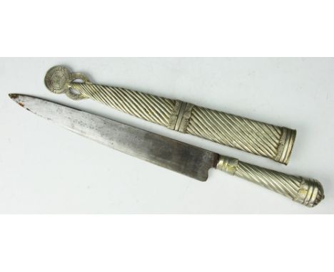A continental white metal dagger and scabbard, both handle and scabbard stamped '800', blade 29.5cm long