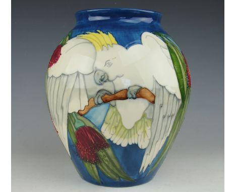 A Moorcroft limited edition Sulphur Crested Cockatoo 10" vase, 1996, designed by Rachel Bishop, No. 54 of 60, signed in gilt 